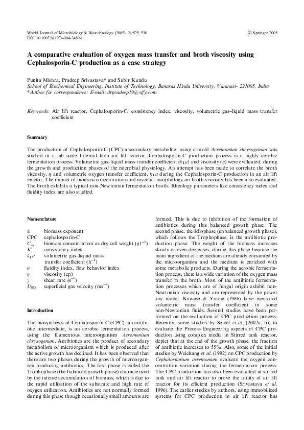 PDF) A comparative evaluation of oxygen mass transfer and broth 