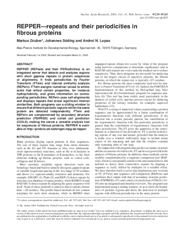 (PDF) REPPER - repeats and their periodicities in fibrous proteins