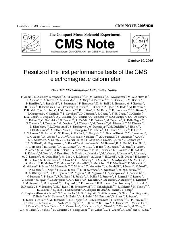 (PDF) Results of the first performance tests * of the CMS ...