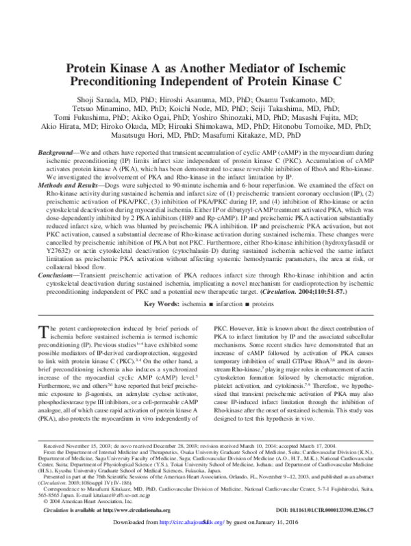 (PDF) Protein kinase A as another mediator of ischemic preconditioning