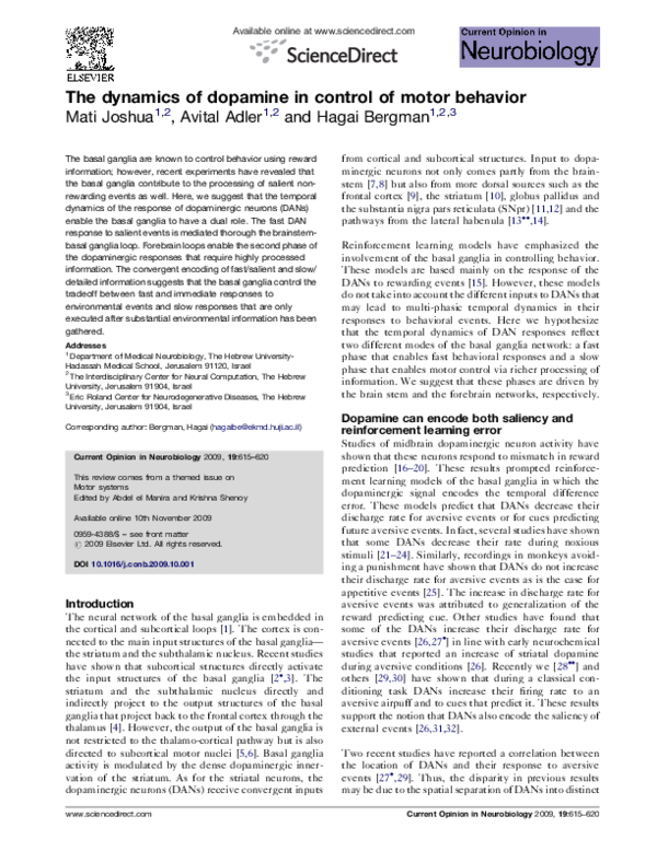 (PDF) The dynamics of dopamine in control of motor behavior