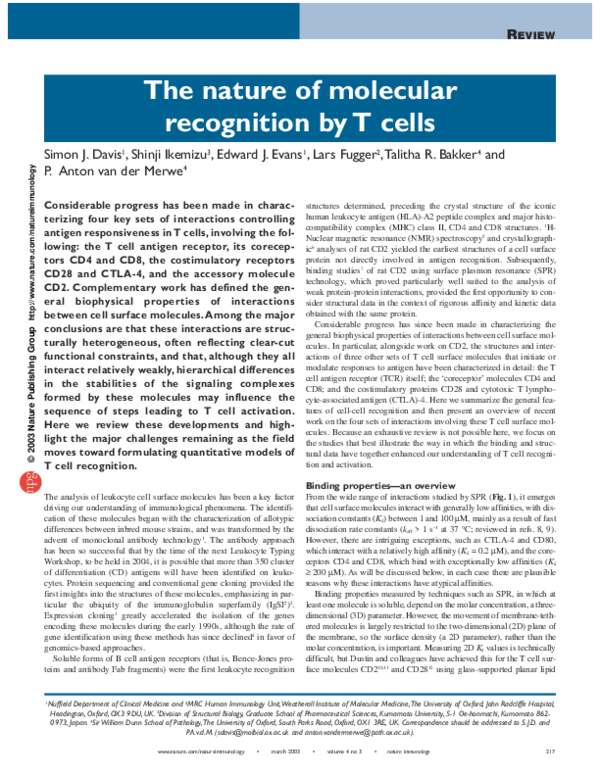 (PDF) The nature of molecular recognition by T cells