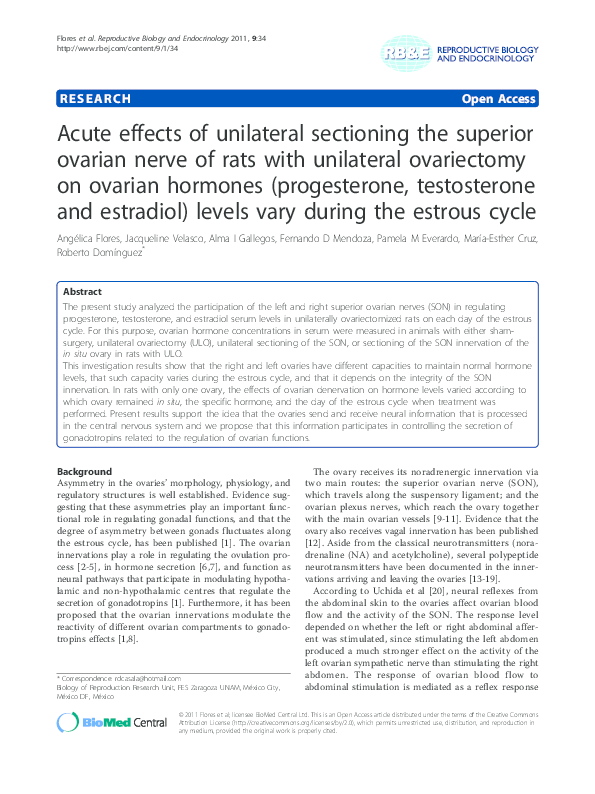 (PDF) Acute effects of unilateral sectioning the superior ovarian nerve ...