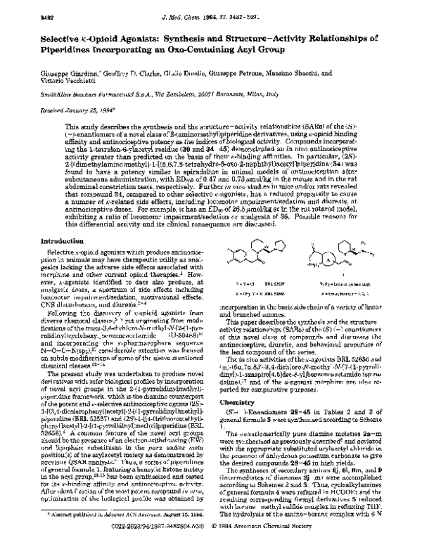 Pdf Selective Kappa Opioid Agonists Synthesis And