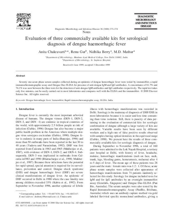(PDF) Evaluation of three commercially available kits for serological ...