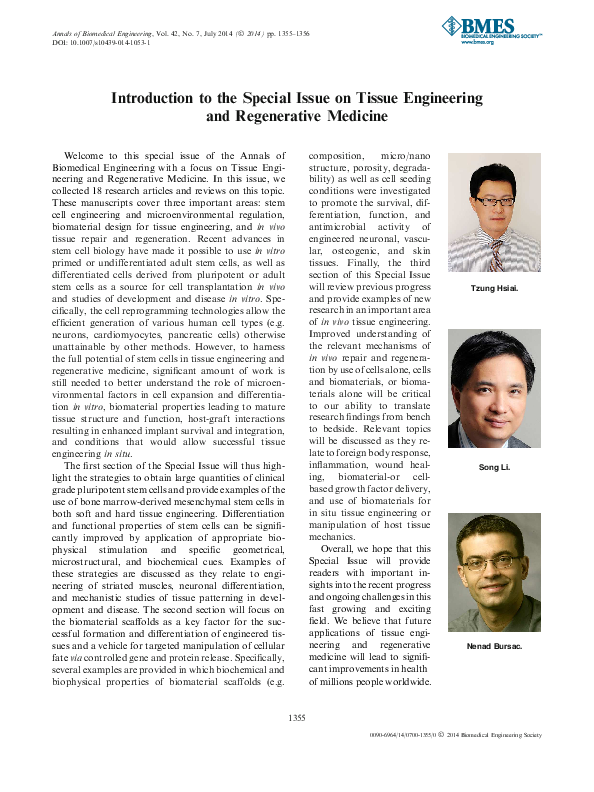 (PDF) Introduction to the special issue on tissue engineering and ...