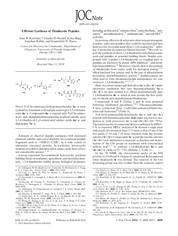 Pdf Efficient Syntheses Of Thiadiazole Peptides Kiran Bajaj Academia Edu