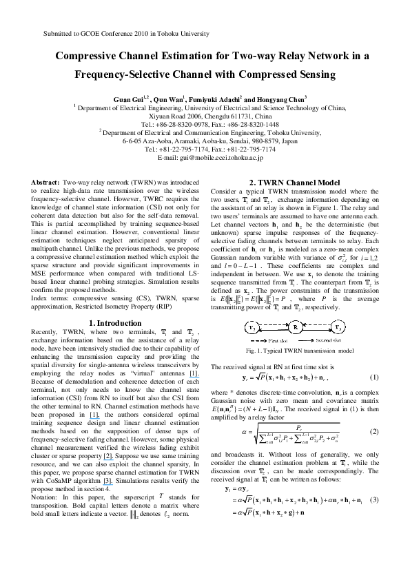 (PDF) Compressive Channel Estimation for Twoway Relay Network in a