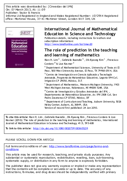 (PDF) The role of prediction in the teaching and learning of mathematics