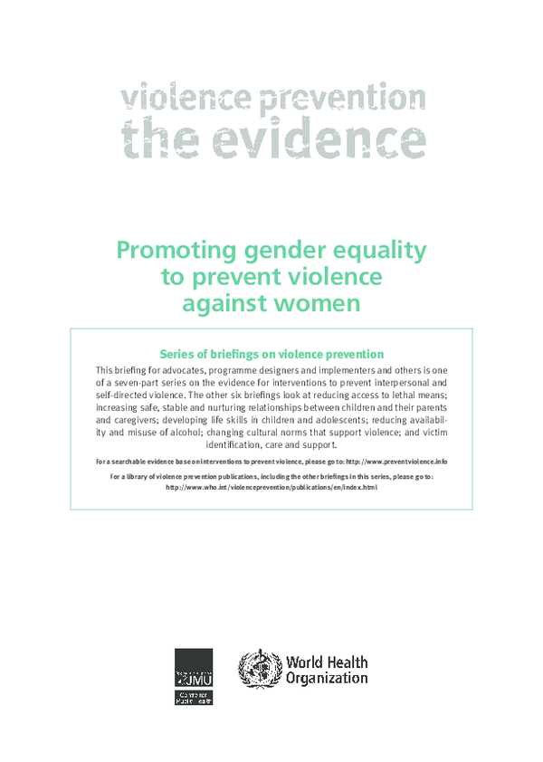 (PDF) Promoting gender equality to prevent violence against women ...