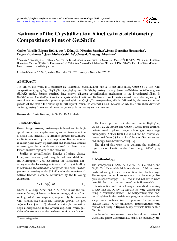 (PDF) Estimate of the Crystallization Kinetics in Stoichiometry ...