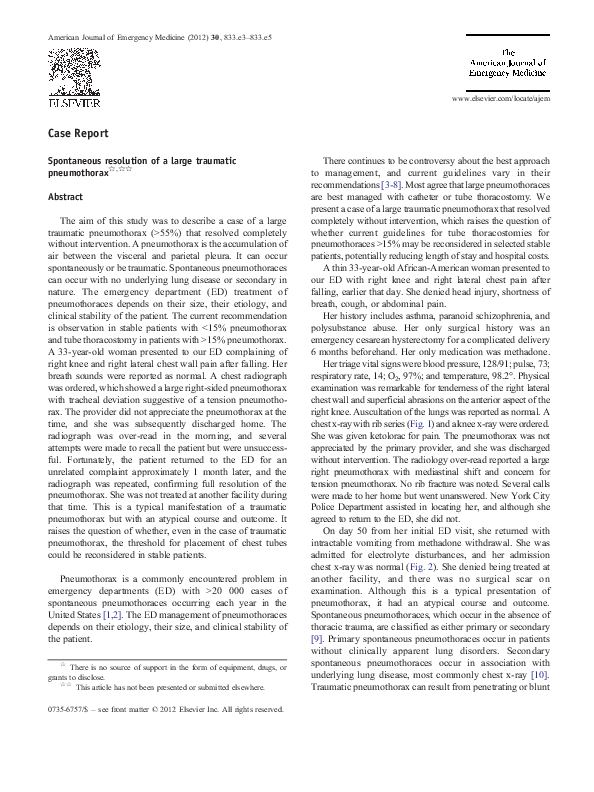 (PDF) Spontaneous resolution of a large traumatic pneumothorax