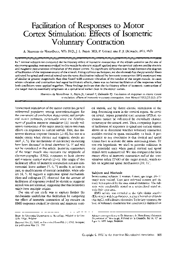 (PDF) Facilitation of responses to motor cortex stimulation: Effects of ...