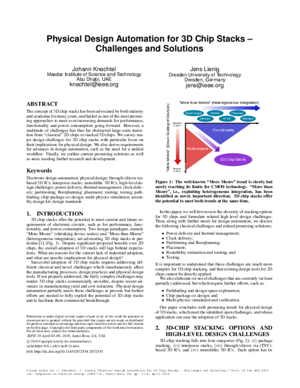 (PDF) Physical Design Automation for 3D Chip Stacks – Challenges and ...