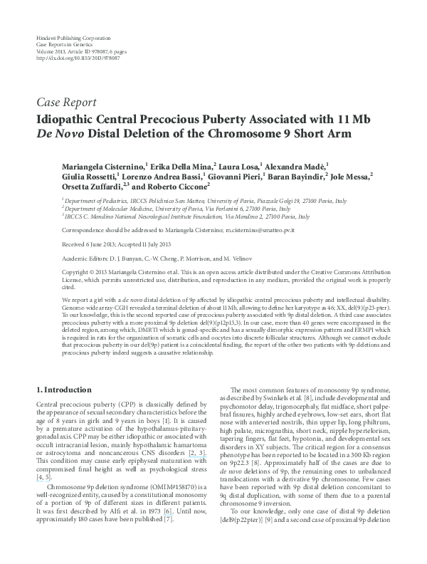 (PDF) Idiopathic Central Precocious Puberty Associated with 11 Mb De ...