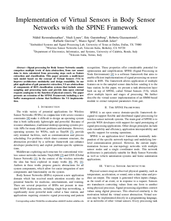 (PDF) Implementation of virtual sensors in body sensor networks with