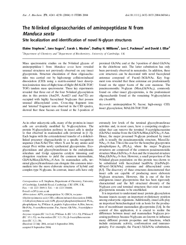 (PDF) The Nlinked oligosaccharides of aminopeptidase N from Manduca