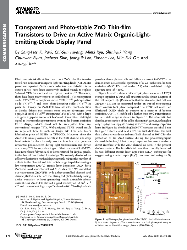 (PDF) Transparent and Photostable ZnO Thinfilm Transistors to Drive