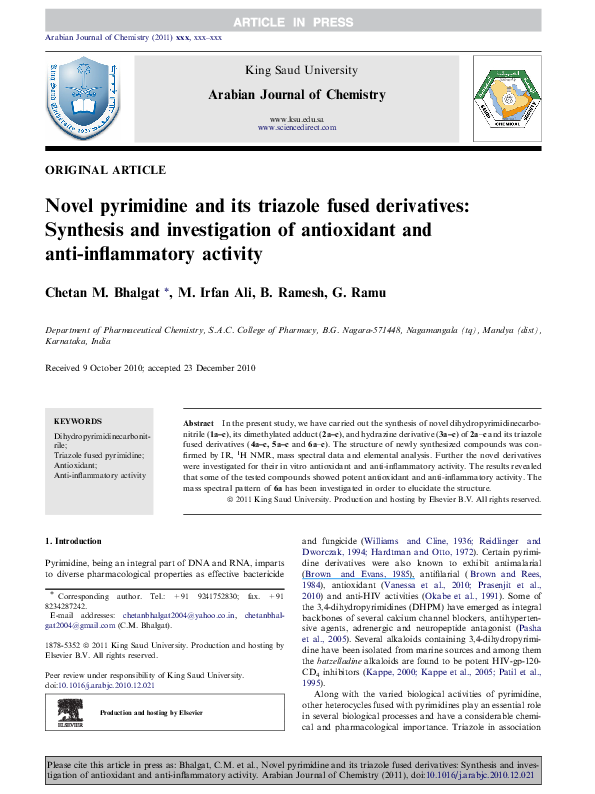 (PDF) Novel pyrimidine and its triazole fused derivatives: Synthesis ...