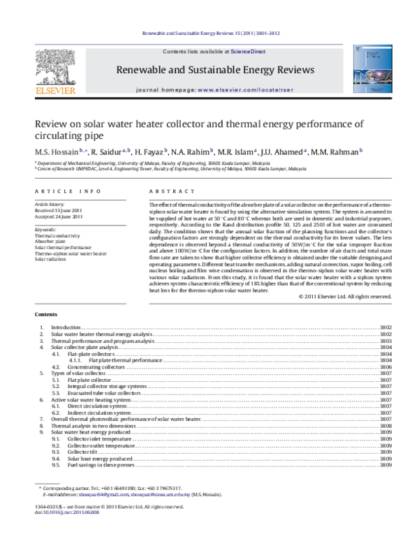 (PDF) Review on solar water heater collector and thermal energy ...