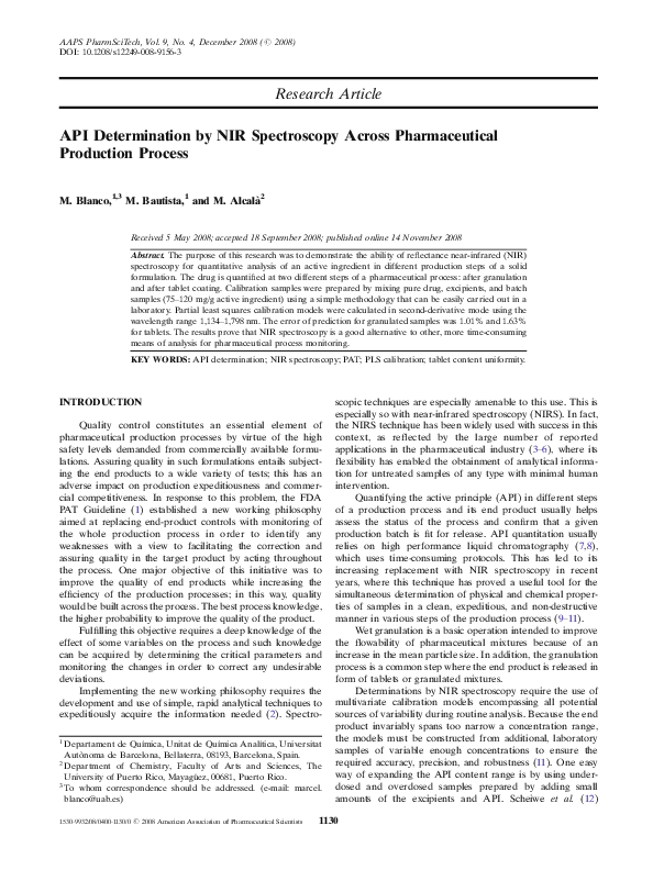 (PDF) API Determination by NIR Spectroscopy Across Pharmaceutical ...