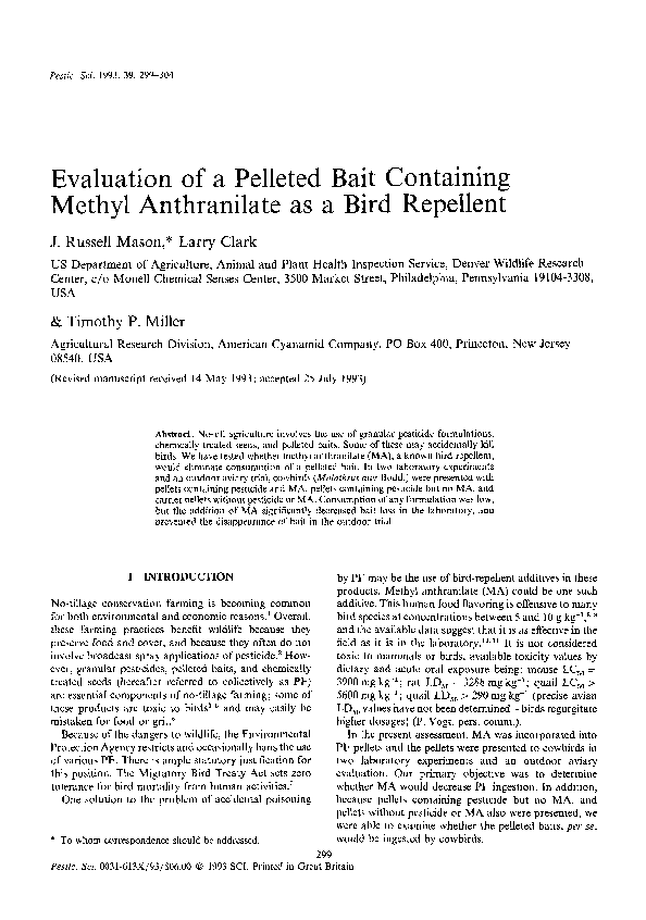 (PDF) Evaluation of a pelleted bait containing methyl anthranilate as a