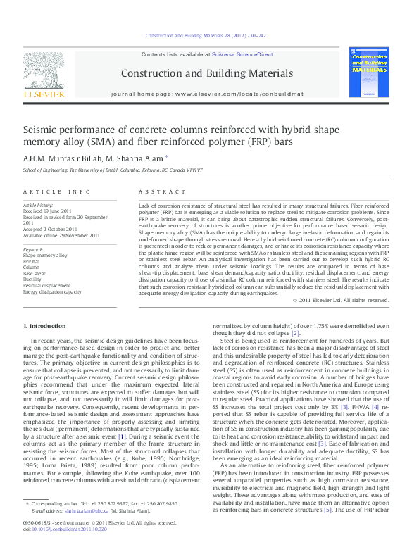 (PDF) Seismic performance of concrete columns reinforced with hybrid ...