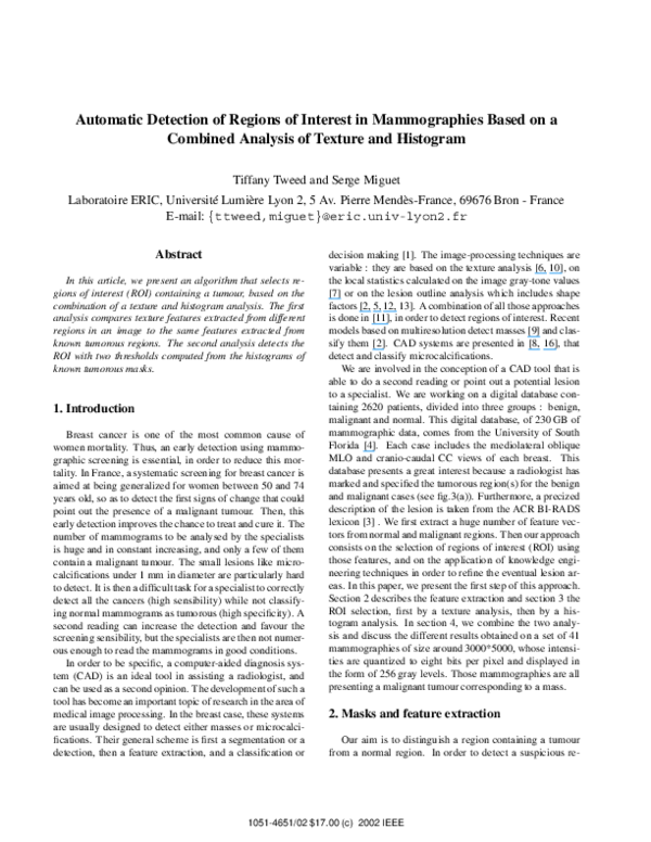 (PDF) Automatic Detection of Regions of Interest in Mammographies Based ...