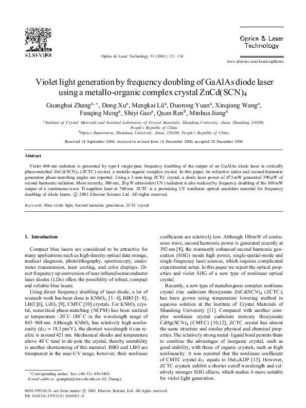 (PDF) Violet light generation by frequency doubling of GaAlAs diode ...