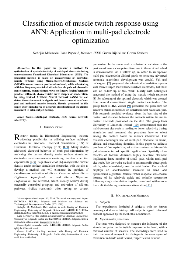 (PDF) Classification of muscle twitch response using ANN: Application ...