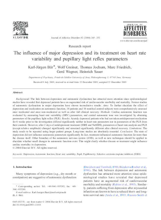 (PDF) The influence of major depression and its treatment on heart rate ...