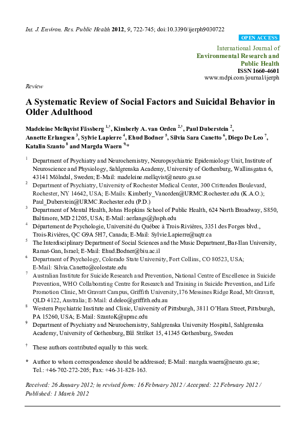 (PDF) A Systematic Review of Social Factors and Suicidal Behavior in ...