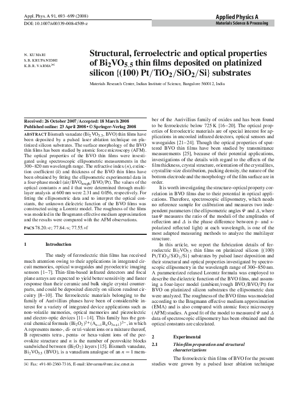 (PDF) Structural, ferroelectric and optical properties of Bi2VO5.5 thin ...