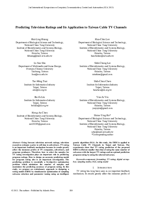 Pdf Predicting Television Ratings And Its Application To Taiwan Cable