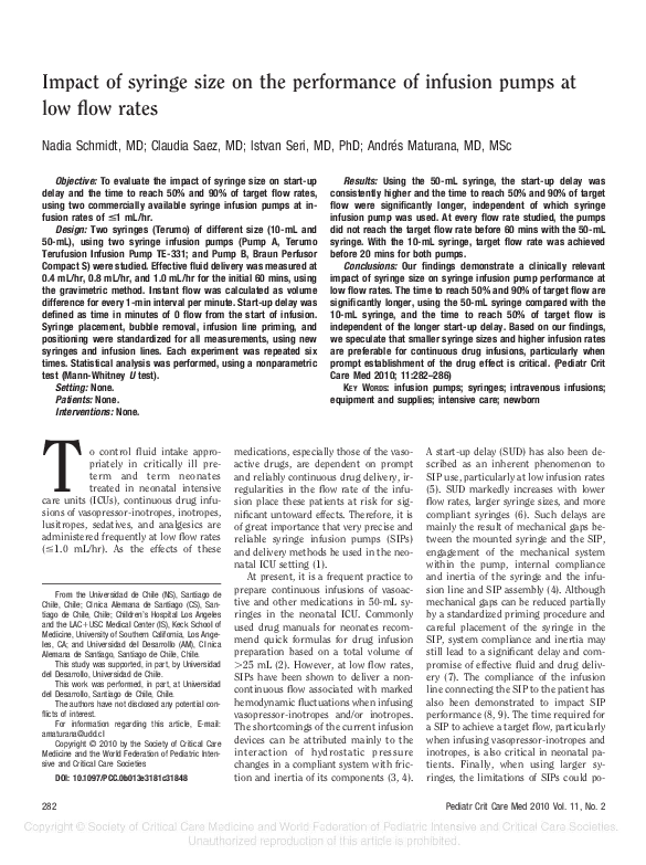 (PDF) Impact of syringe size on the performance of infusion pumps at