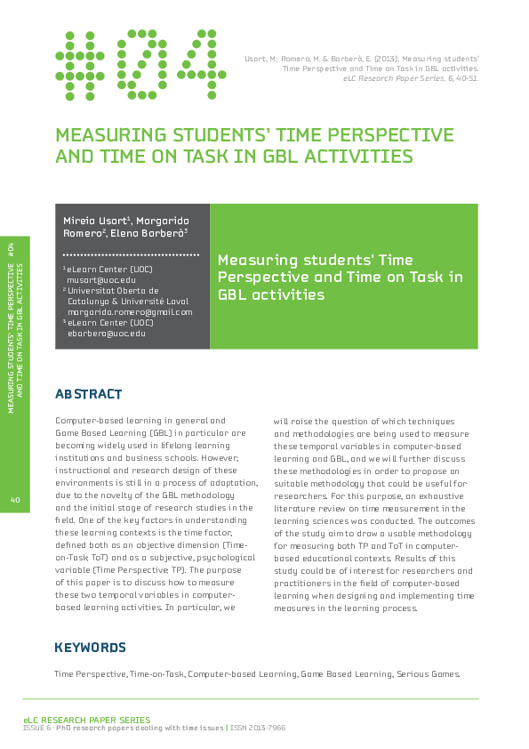 (PDF) Measuring students’ Time Perspective and Time on Task in GBL