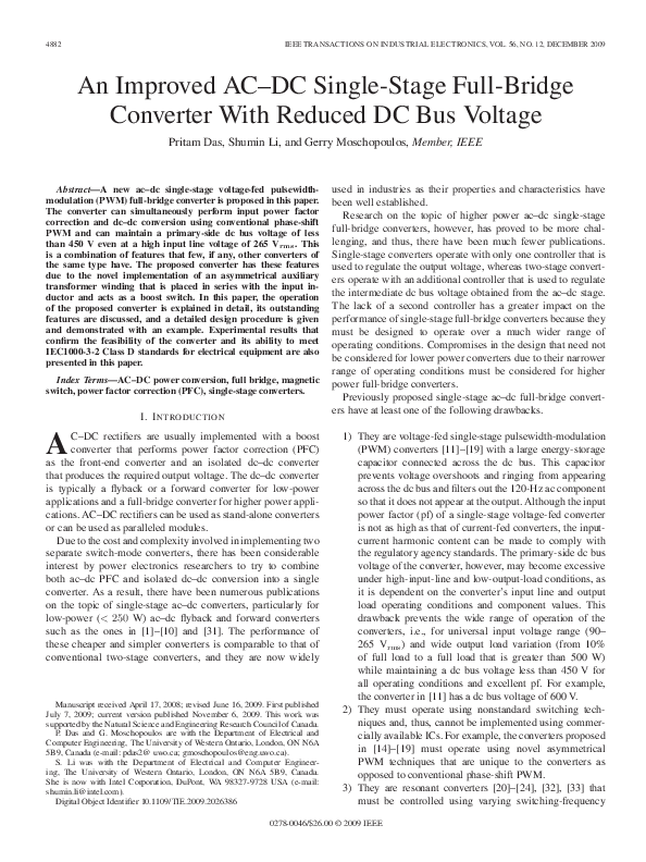 (PDF) An Improved AC–DC Single-Stage Full-Bridge Converter With Reduced ...