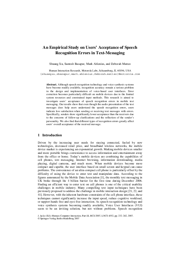 (PDF) An Empirical Study on Users' Acceptance of Speech Recognition ...