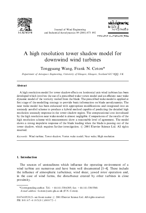 Pdf A High Resolution Tower Shadow Model For Downwind Wind Turbines Frank Coton Academia Edu