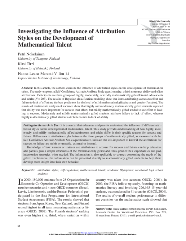(PDF) Investigating the Influence of Attribution Styles on the ...