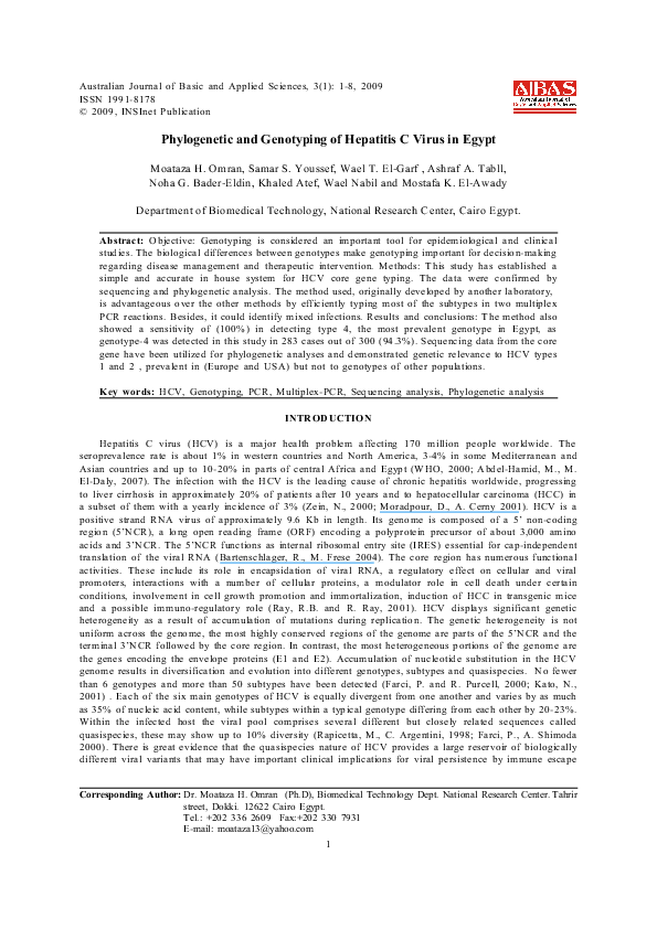 (PDF) Phylogenetic and Genotyping of Hepatitis C Virus in Egypt