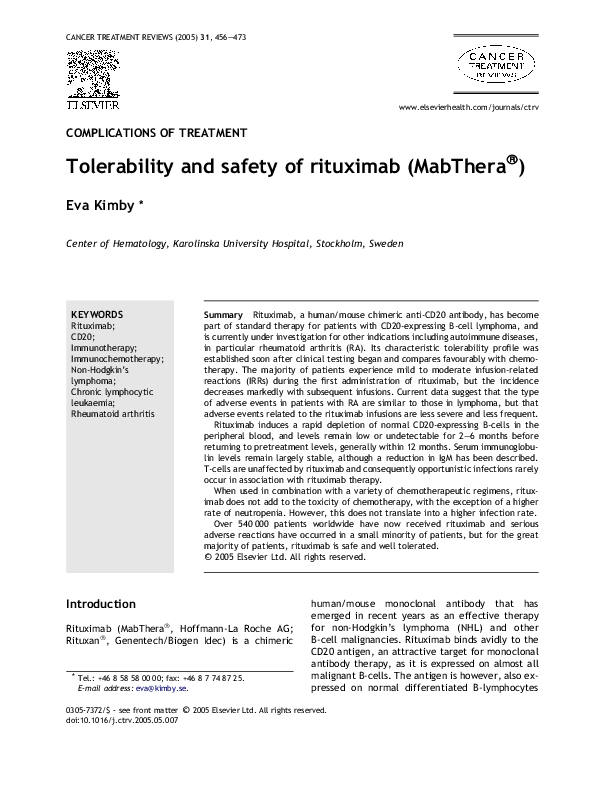(PDF) Tolerability and safety of rituximab (MabThera®)