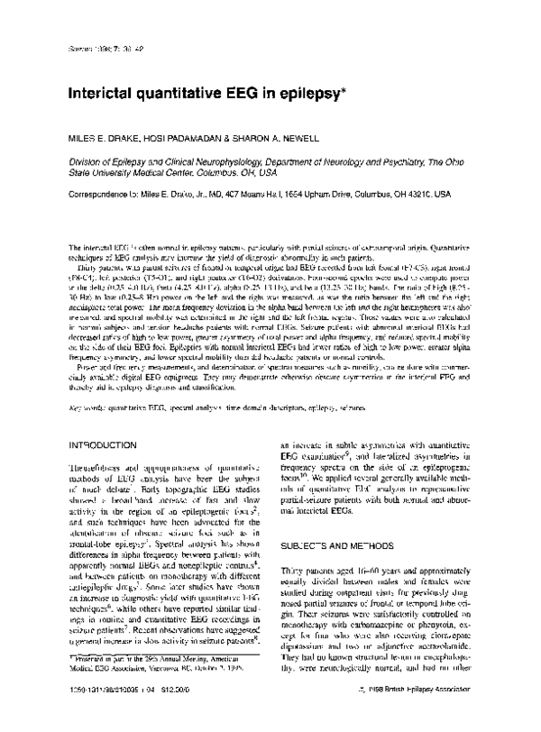 (PDF) Interictal quantitative EEG in epilepsy