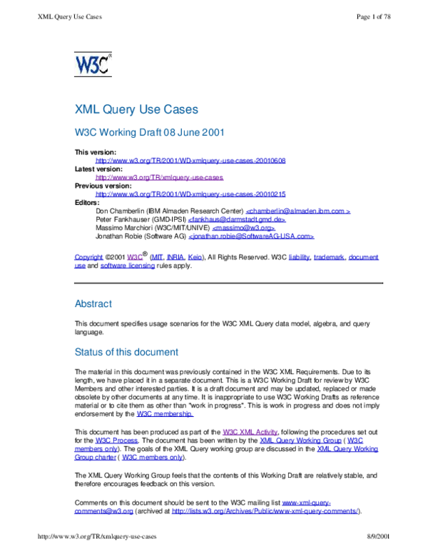 (PDF) XML Query Use Cases