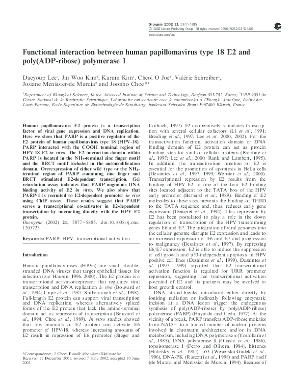 (PDF) Functional Interaction between Human Papillomavirus Type 16 E6 ...