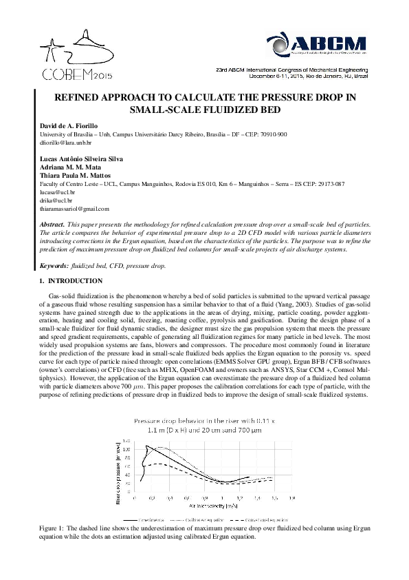 (PDF) REFINED APPROACH TO CALCULATE THE PRESSURE DROP IN SMALLSCALE FLUIDIZED BED David
