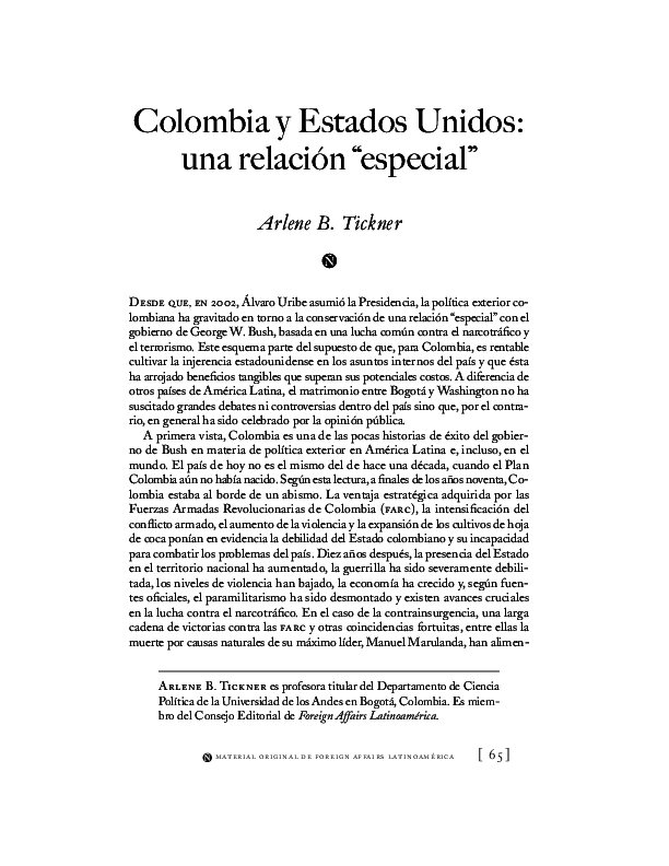 (PDF) Colombia y Estados Unidos una relación &quot;especial