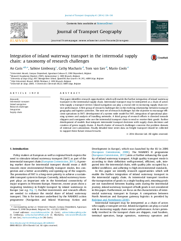 (PDF) Integration of inland waterway transport in the intermodal supply ...