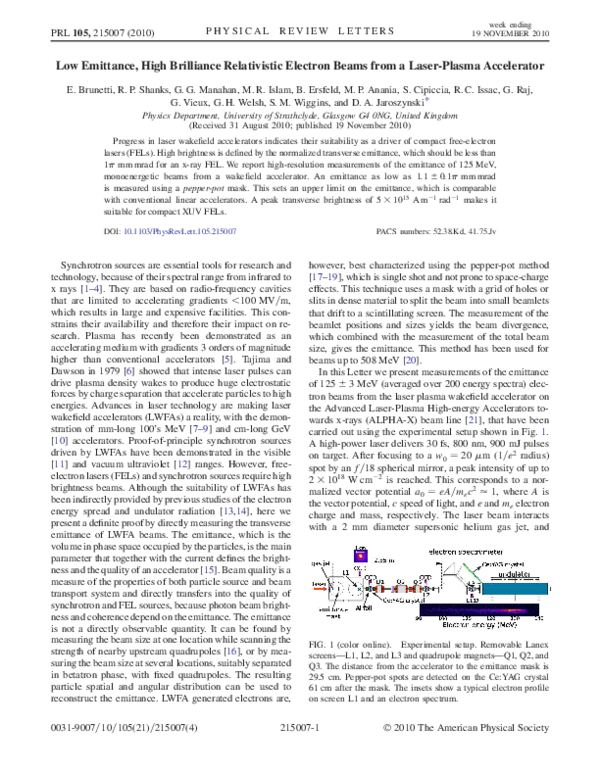 (PDF) Low Emittance, High Brilliance Relativistic Electron Beams from a ...