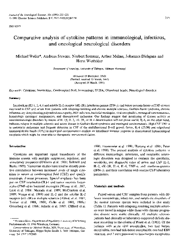 (PDF) Comparative analysis of cytokine patterns in immunological ...